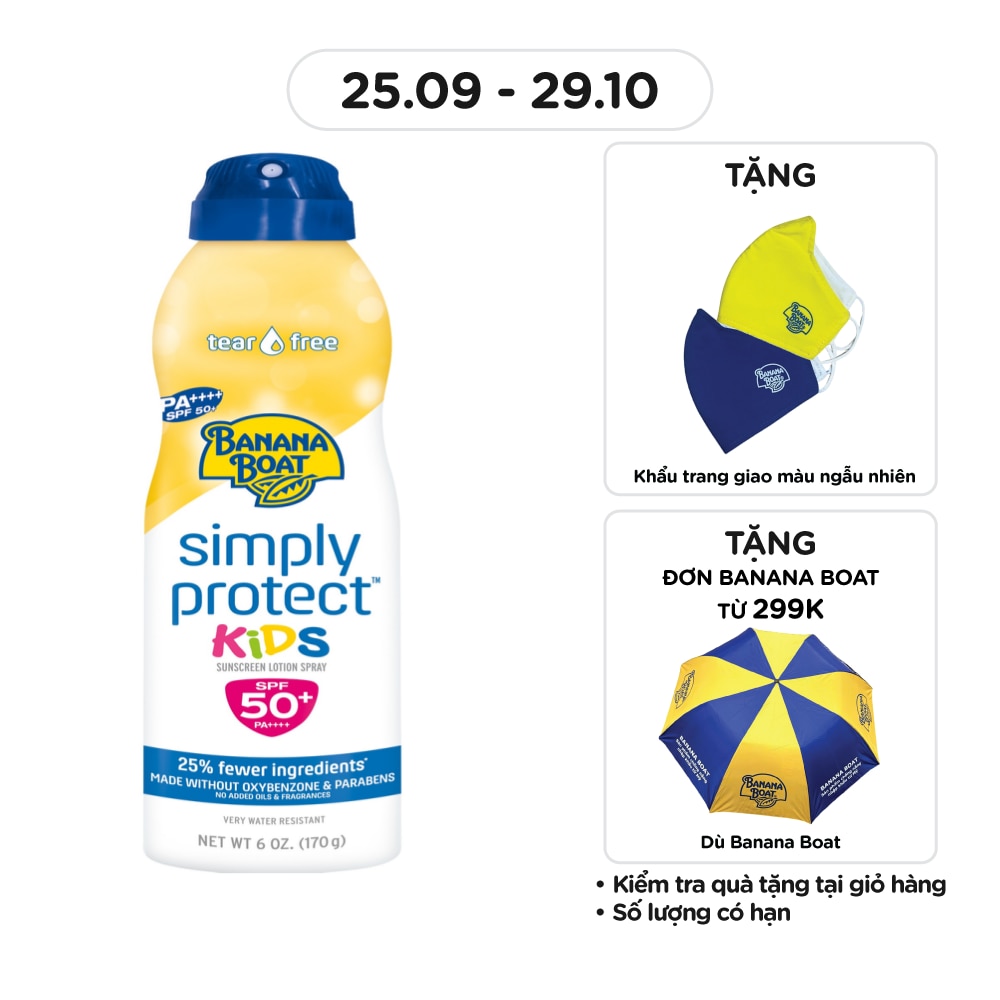 Xịt Chống Nắng Banana Boat Simply Protect Kids SPF50+ PA++++ 170g #Vàng
