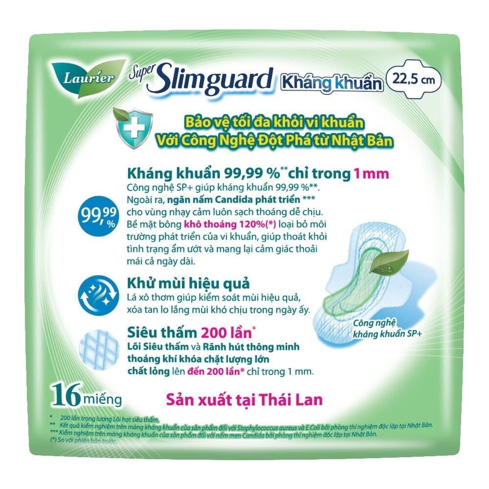 Băng Vệ Sinh Laurier Super Slimguard ChoNgày Nhiều Kháng Khuẩn Siêu Mỏng 1mm 16 Miếng