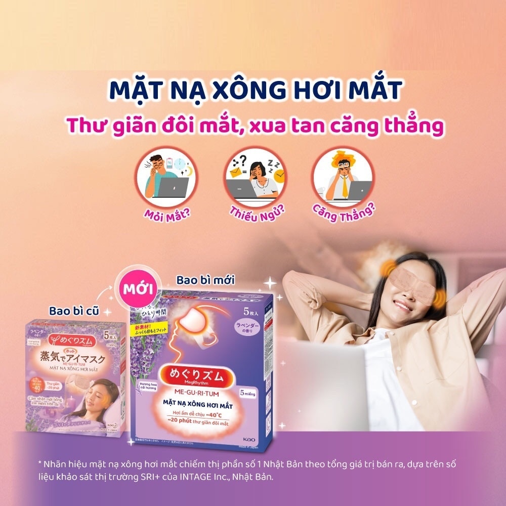 Mặt Nạ Xông Hơi Mắt MegRhythm Hương Oải Hương 5 Miếng/Hộp