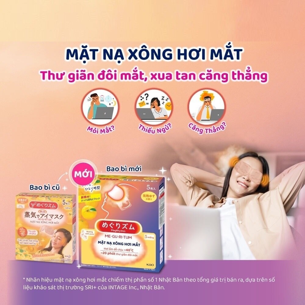 Mặt Nạ Xông Hơi Mắt MegRhythm Hương Cam Yuzu 5 Miếng/Hộp