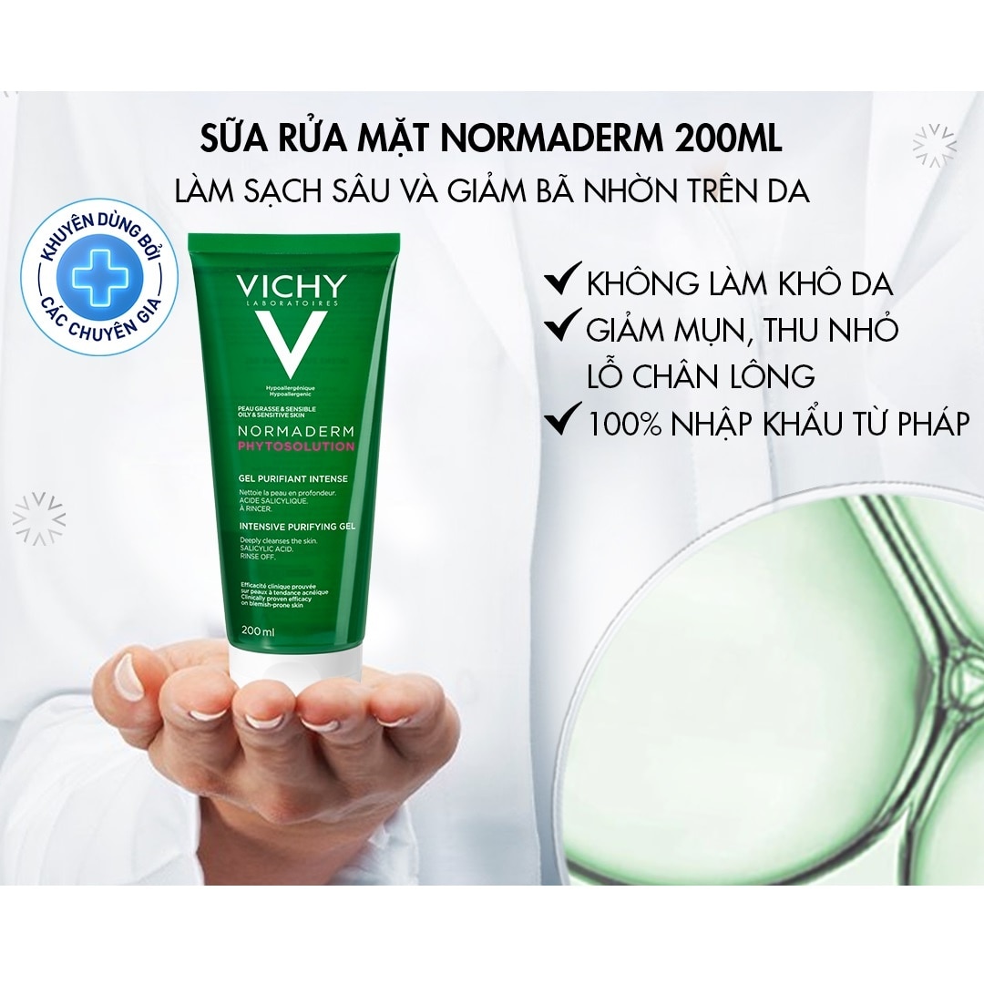 Gel Rửa Mặt Vichy Normaderm Phytosolution Purifying Giàu Khoáng Và Pribiotic Giúp Làm Sạch Sâu 200ml