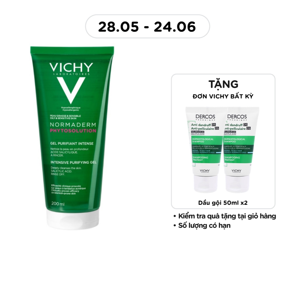 Gel Rửa Mặt Vichy Normaderm Phytosolution Purifying Giàu Khoáng Và Pribiotic Giúp Làm Sạch Sâu 200ml