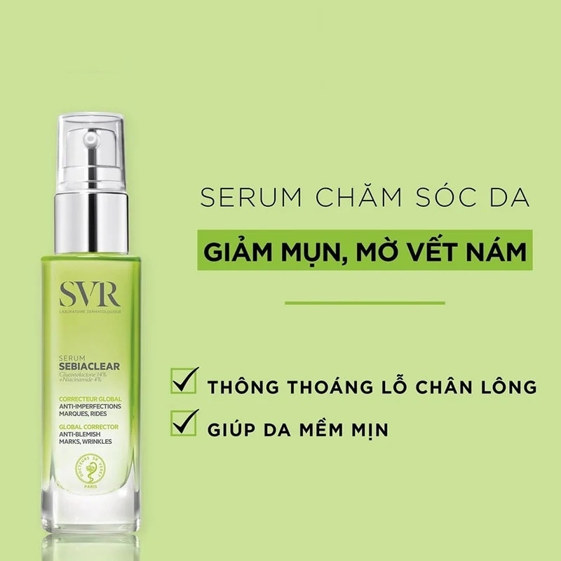 Serum SVR Sebiaclear Serum Giảm Mụn, Thông Thoáng Lỗ Chân Lông, Làm Mềm Mịn Da 30ml