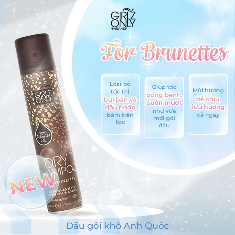 Dầu Gội Khô Girlz Only For Brunettes Dành Cho Tóc Đậm Màu 200ml