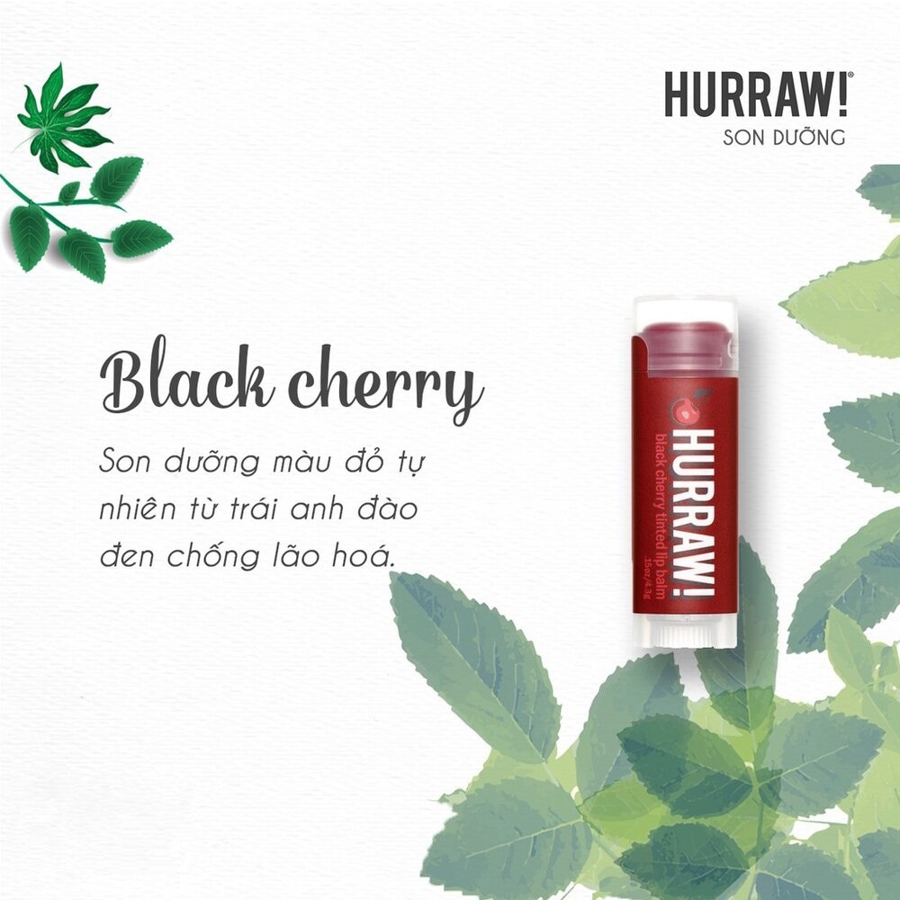 Son Dưỡng Môi Hurraw! Black Cherry Tinted Lip Balm Hương Anh Đào 4.8g