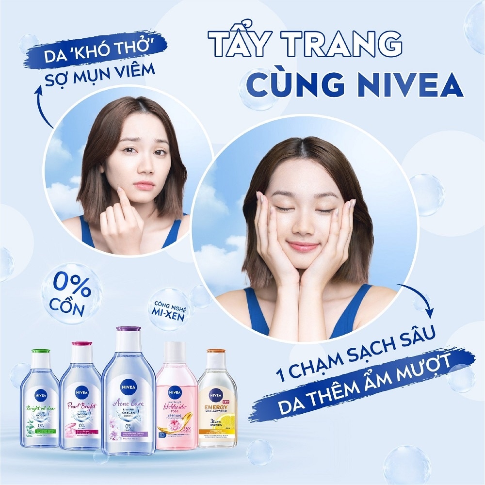 Nước Tẩy Trang Nivea Hokkaido Rosy White Oil-Infused Micellar 0% Alcohol Chiết Xuất Hoa Hồng 400ml