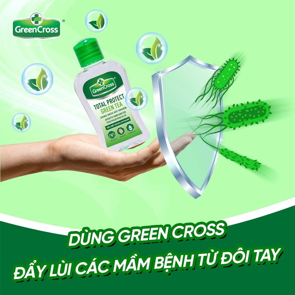 Nước Rửa Tay Khô Green Cross Làm Sạch Tay Kháng Khuẩn Khử Mùi Hương Trà Xanh 100ml