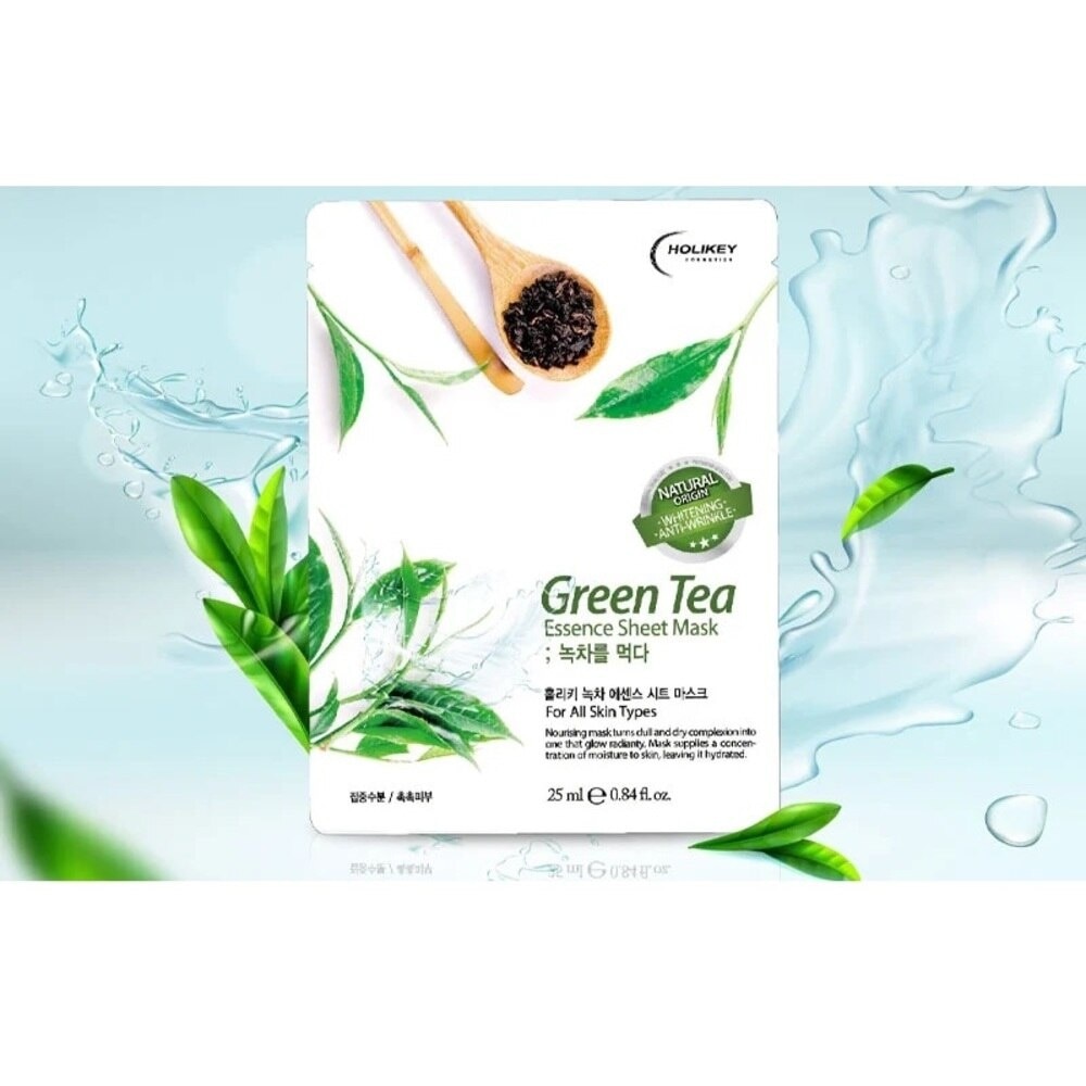 Mặt Nạ Holikey Green Tea Essence Sheet Mask Tinh Chất Trà Xanh Dưỡng Ẩm Và Ngăn Ngừa Mụn 25ml