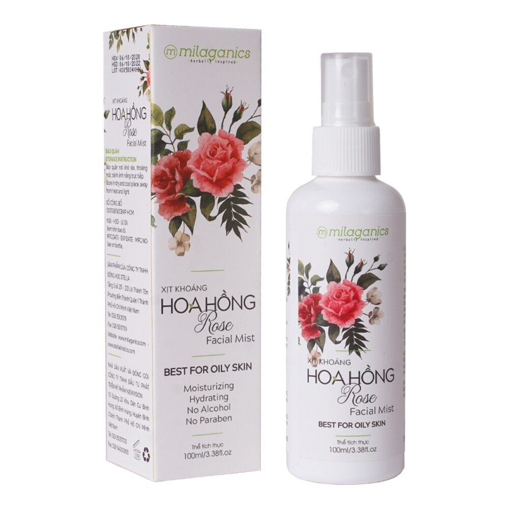 Xịt Khoáng Milaganics Facial Mist Rose Hoa Hồng Cấp Ẩm Kiềm Dầu 100ml