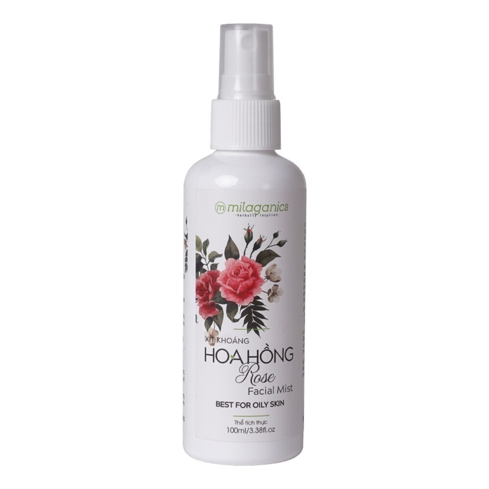 Xịt Khoáng Milaganics Facial Mist Rose Hoa Hồng Cấp Ẩm Kiềm Dầu 100ml