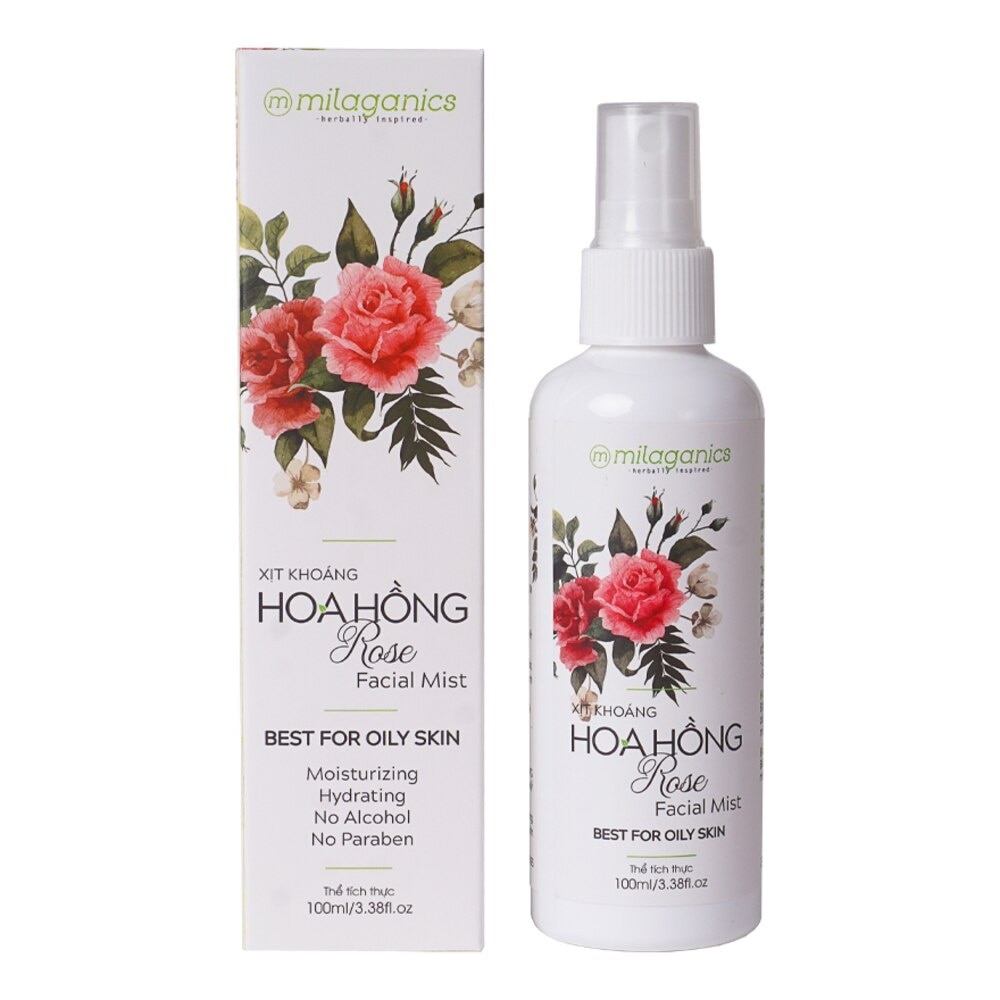 Xịt Khoáng Milaganics Facial Mist Rose Hoa Hồng Cấp Ẩm Kiềm Dầu 100ml