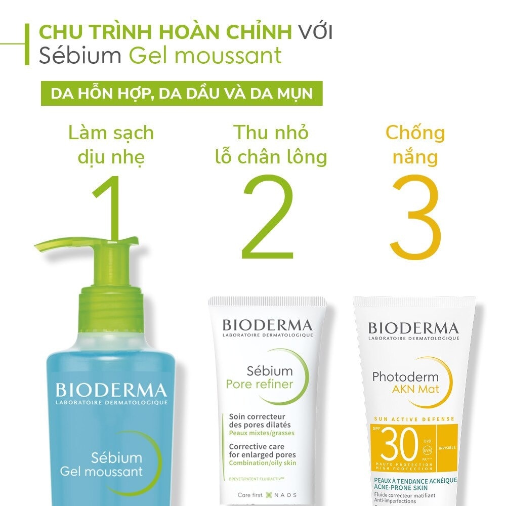 Gel Rửa Mặt Bioderma Sébium Moussant Tạo Bọt Dành Cho Da Hỗn Hợp Và Da Dầu 100ml