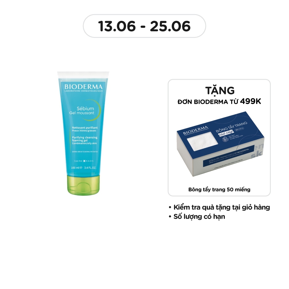 Gel Rửa Mặt Bioderma Sébium Moussant Tạo Bọt Dành Cho Da Hỗn Hợp Và Da Dầu 100ml