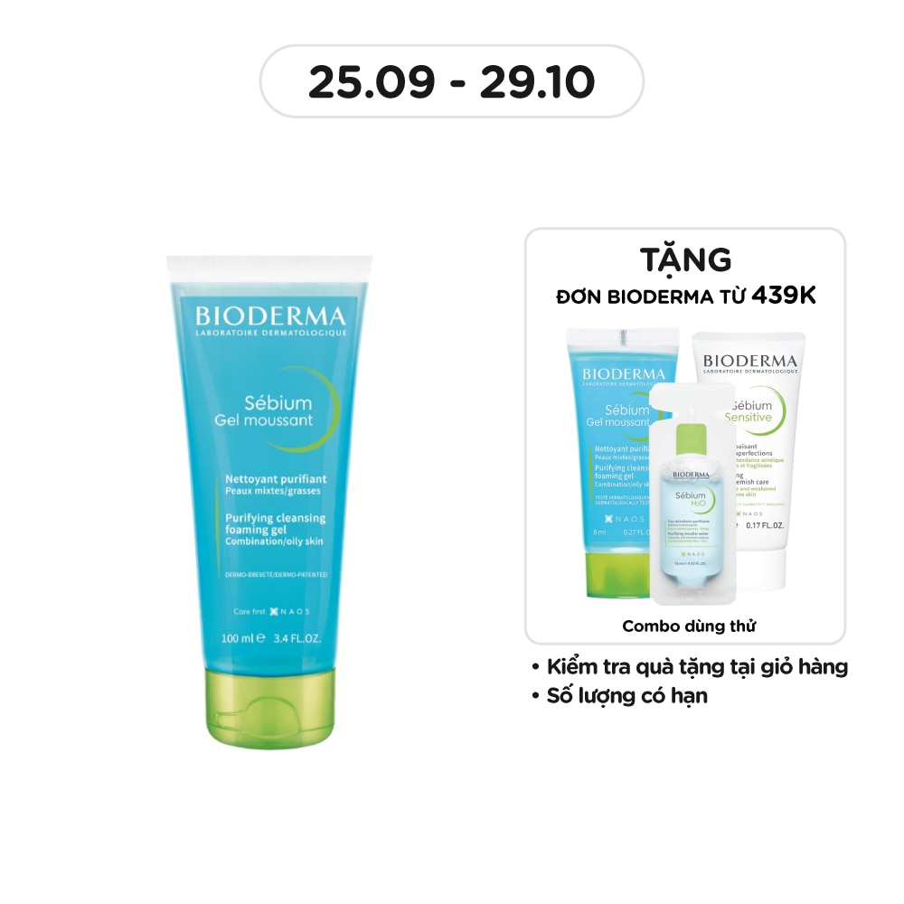 Gel Rửa Mặt Bioderma Sébium Moussant Tạo Bọt Dành Cho Da Hỗn Hợp Và Da Dầu 100ml