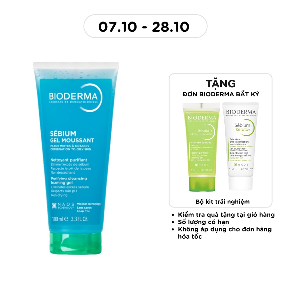 Gel Rửa Mặt Bioderma Sébium Moussant Tạo Bọt Dành Cho Da Hỗn Hợp Và Da Dầu 100ml image