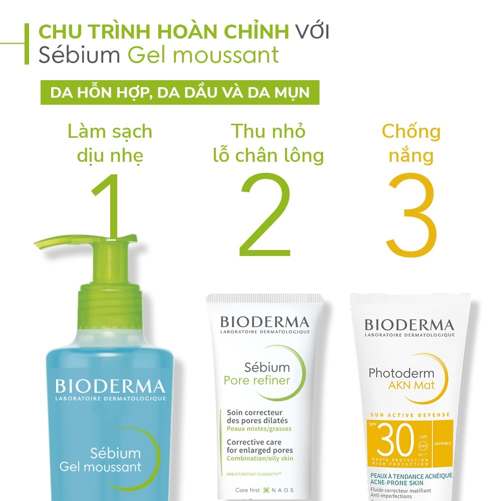 Gel Rửa Mặt Bioderma Sébium Moussant Tạo Bọt Dành Cho Da Hỗn Hợp Và Da Dầu 200ml