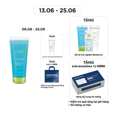 BIODERMA Gel Rửa Mặt Bioderma Sébium Moussant Tạo Bọt Dành Cho Da Hỗn Hợp Và Da Dầu 200ml