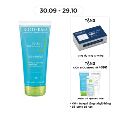 BIODERMA Gel Rửa Mặt Bioderma Sébium Moussant Tạo Bọt Dành Cho Da Hỗn Hợp Và Da Dầu 200ml
