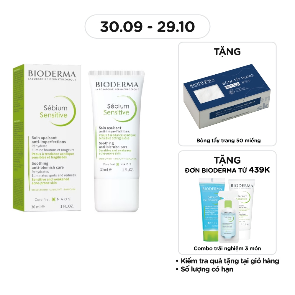 Kem Dưỡng Bioderma Sébium Sensitive Cho Da Mụn Nhạy Cảm 30ml