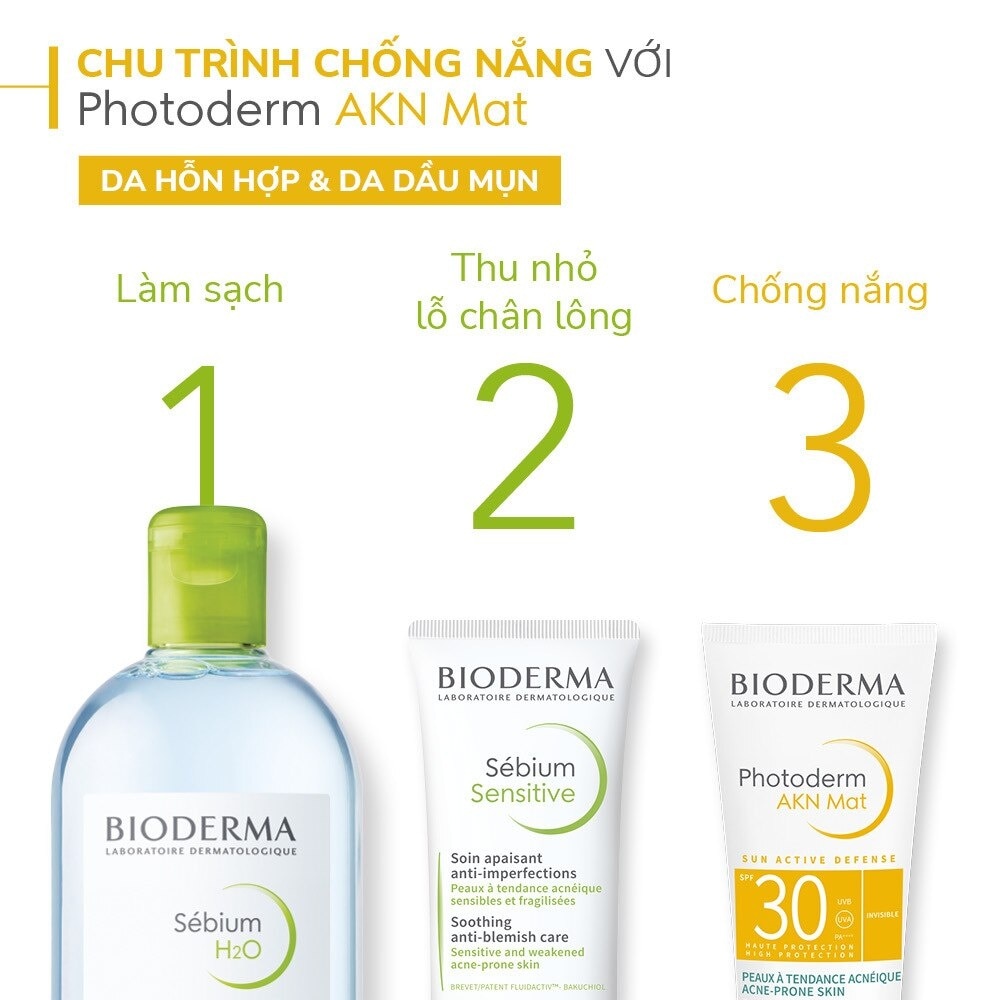 Kem Chống Nắng Bioderma Photoderm Akn Mat SPF30 Kiểm Soát Dầu Dành Cho Da Hỗn Hợp & Da Dầu 40ml