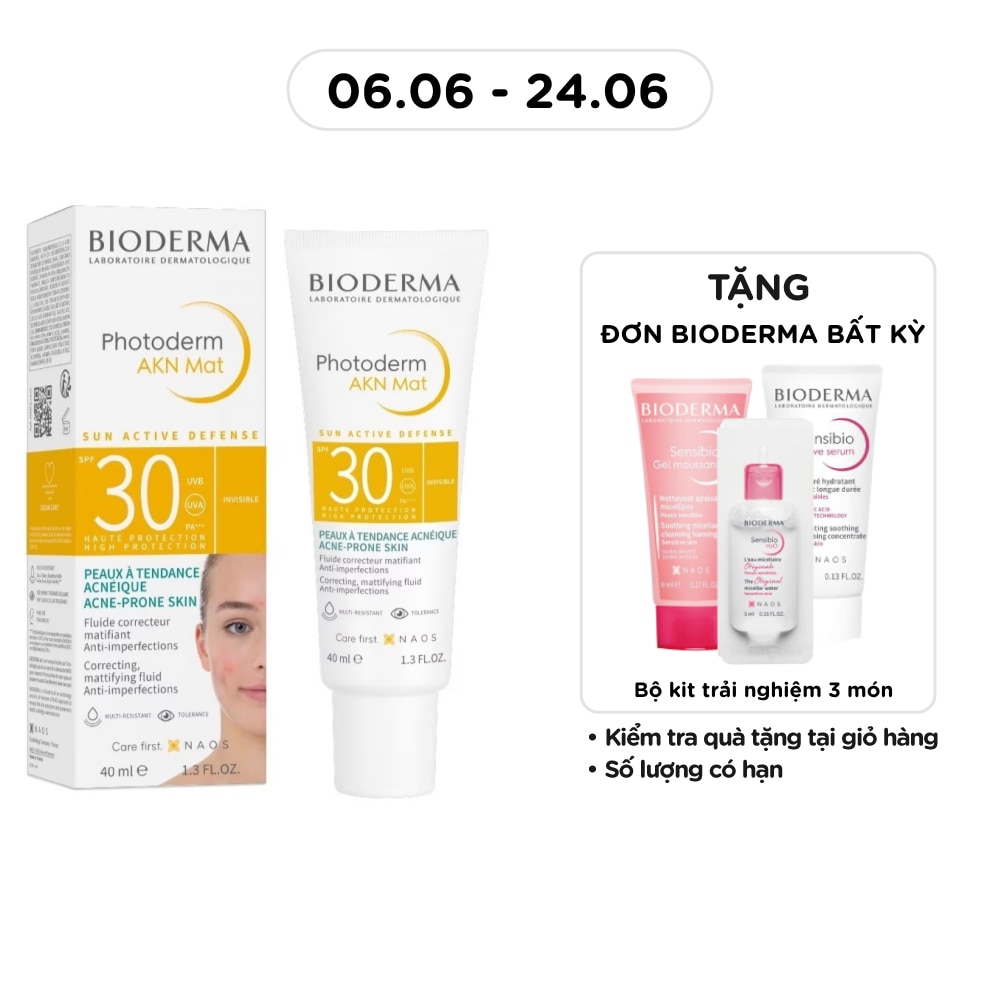 Kem Chống Nắng Bioderma Photoderm Akn Mat SPF30 Kiểm Soát Dầu Dành Cho Da Hỗn Hợp & Da Dầu 40ml