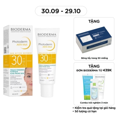 BIODERMA Kem Chống Nắng Bioderma Photoderm Akn Mat SPF30 Kiểm Soát Dầu Dành Cho Da Hỗn Hợp & Da Dầu 40ml