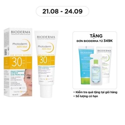 BIODERMA Kem Chống Nắng Bioderma Photoderm Akn Mat SPF30 Kiểm Soát Dầu Dành Cho Da Hỗn Hợp & Da Dầu 40ml