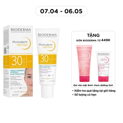 BIODERMA - Kem Chống Nắng Bioderma Photoderm Akn Mat SPF30 Kiểm Soát Dầu Dành Cho Da Hỗn Hợp & Da Dầu 40ml
