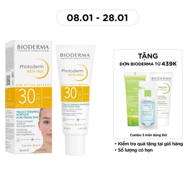 BIODERMA Kem Chống Nắng Bioderma Photoderm Akn Mat SPF30 Kiểm Soát Dầu Dành Cho Da Hỗn Hợp & Da Dầu 40ml
