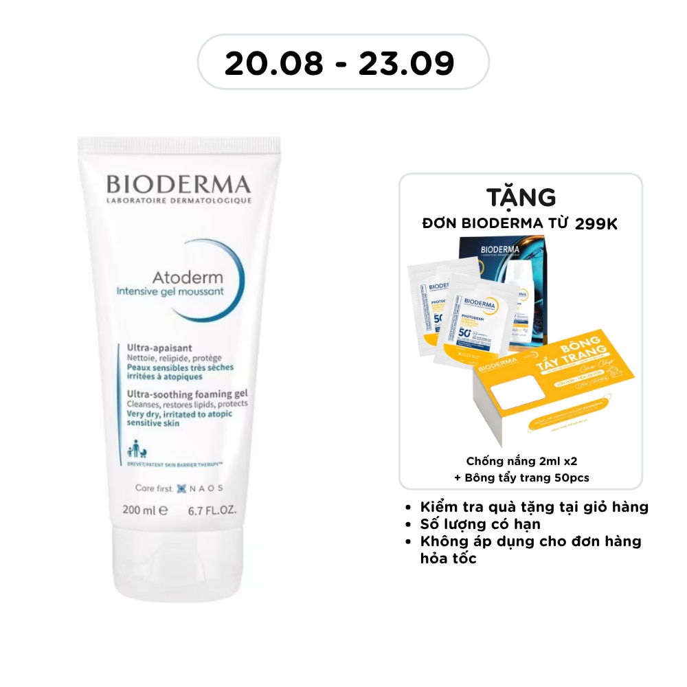 Gel Tạo Bọt Bioderma Dành Cho Da Rất Khô, Nhạy Cảm Dễ Bị Kích Ứng Atoderm Intensive Gel Moussant 200ml image