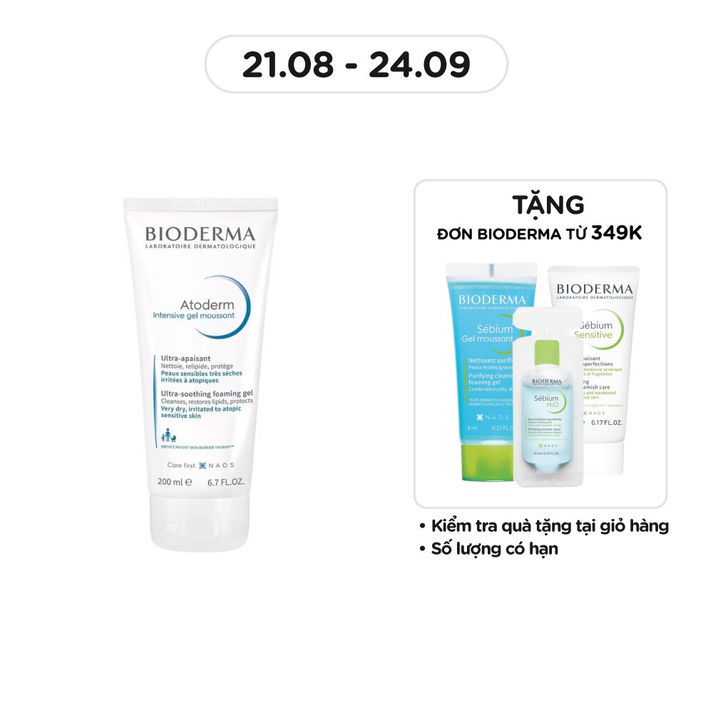 Gel Tạo Bọt Bioderma Dành Cho Da Rất Khô, Nhạy Cảm Dễ Bị Kích Ứng Atoderm Intensive Gel Moussant 200ml