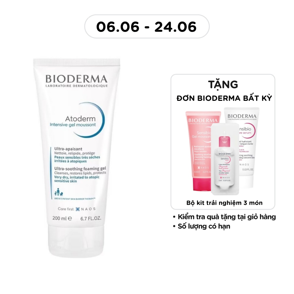 Gel Tạo Bọt Bioderma Dành Cho Da Rất Khô, Nhạy Cảm Dễ Bị Kích Ứng Atoderm Intensive Gel Moussant 200ml