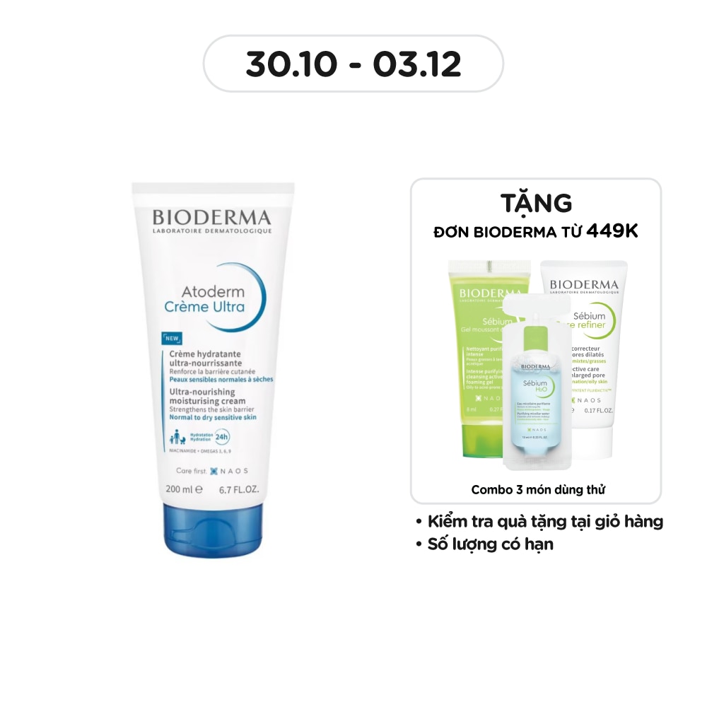 Kem Dưỡng Ẩm Bioderma Cho Da Thường, Da Khô Nhạy Cảm Atoderm Crème Ultra - 200ml