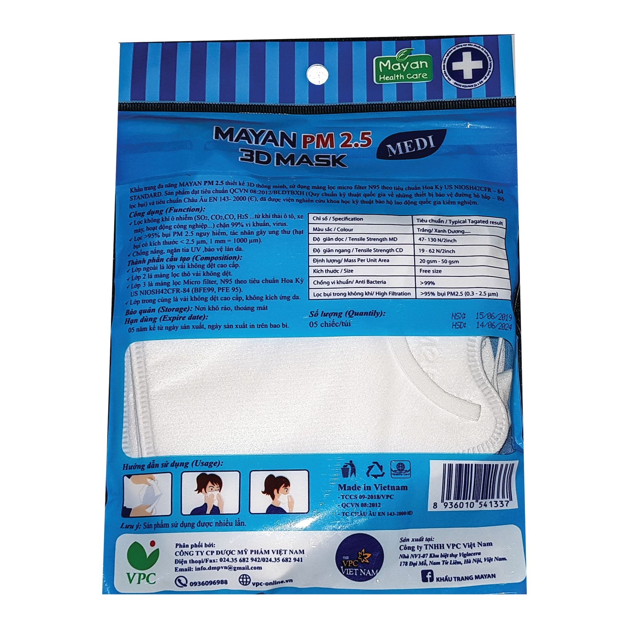 3D Mask Pm2.5 Medi Freesize N95 5 Pieces (Random Corlor)