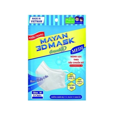 MAYAN Khẩu Trang Mayan 3D Mask Pm2.5 Medi Freesize Màng Lọc N95 5 Chiếc( Màu Ngẫu Nhiên )