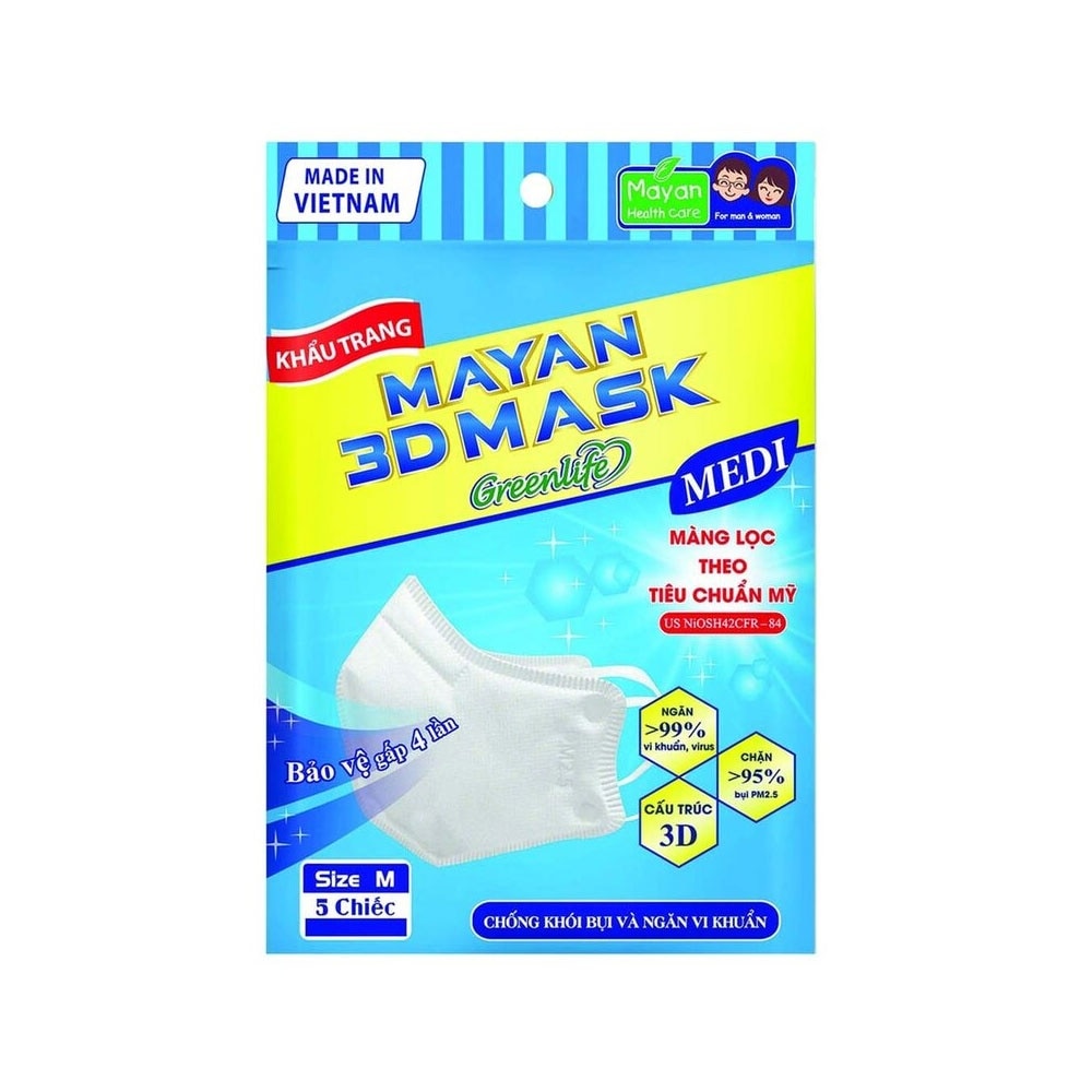 3D Mask Pm2.5 Medi Freesize N95 5 Pieces (Random Corlor)