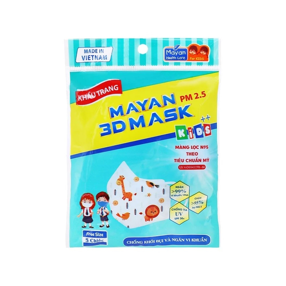 Khẩu Trang Mayan 3DMask Pm2.5 Medi Size S Kids++ Cho Bé 5Chiếc (Màu Ngẫu Nhiên)