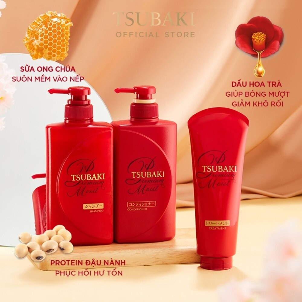 Dầu Gội Tsubaki Premium Moist Shampoo Dưỡng Tóc Bóng Mượt 490ml