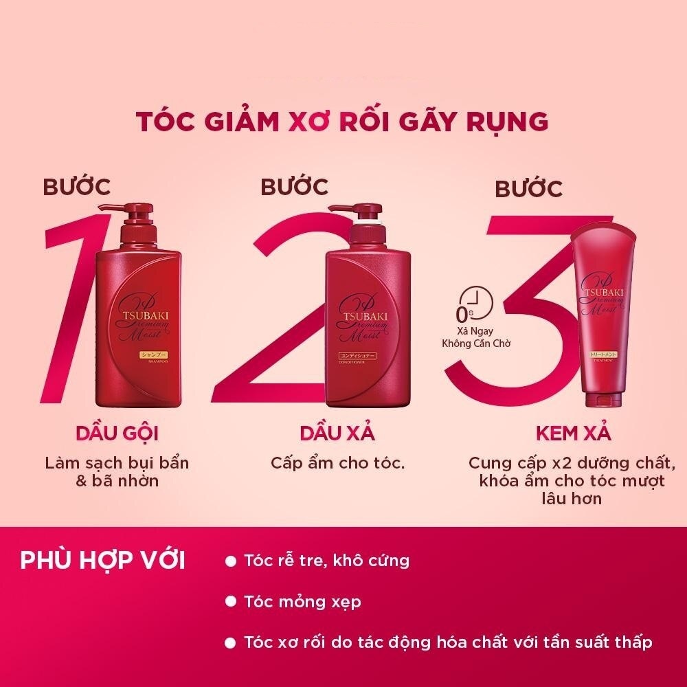 Dầu Gội Tsubaki Premium Moist Shampoo Dưỡng Tóc Bóng Mượt 490ml