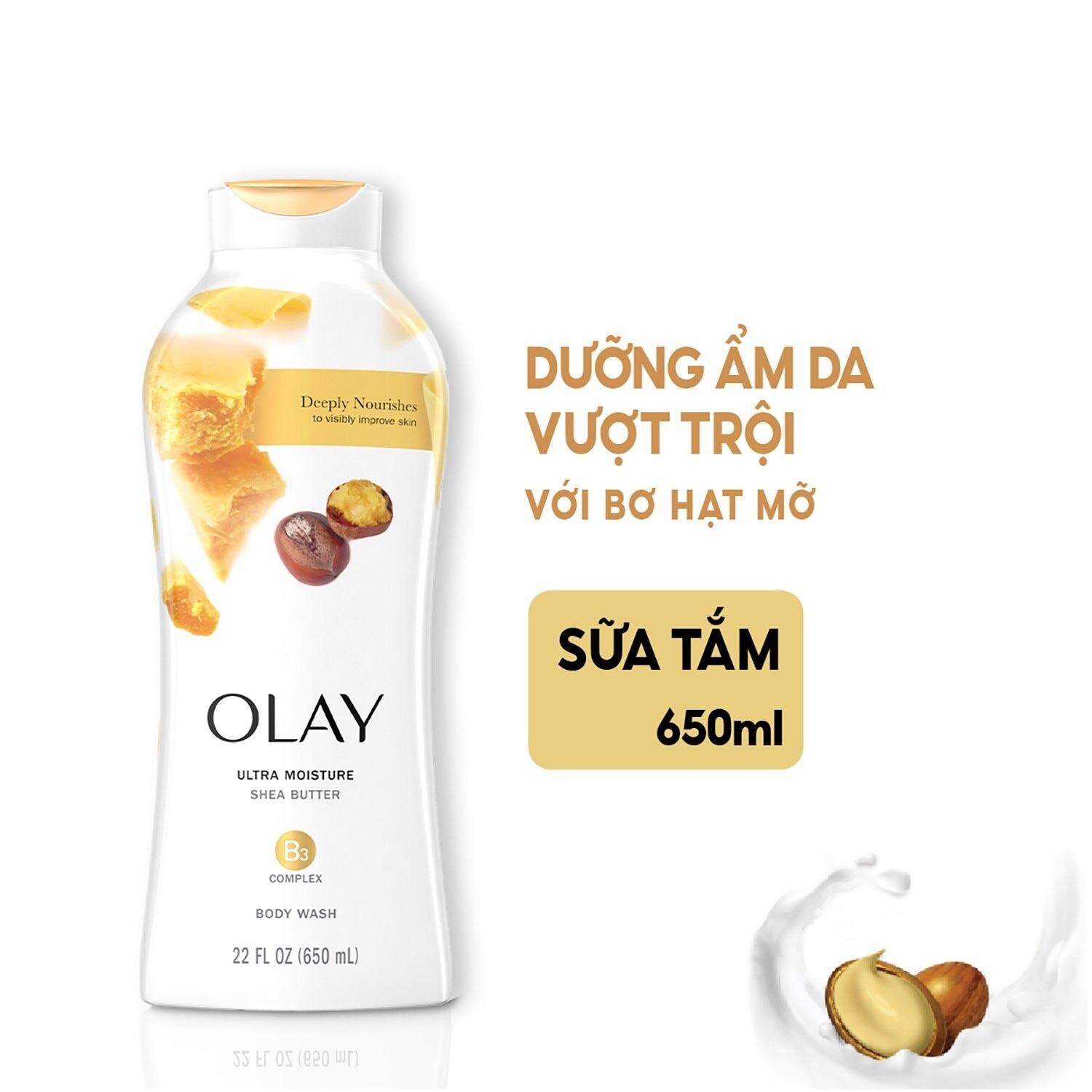 Sữa Tắm Olay Ultra Moisture Shea Butter Lock-in-Moisture Bơ Hạt Mỡ Dưỡng Ẩm 650ml