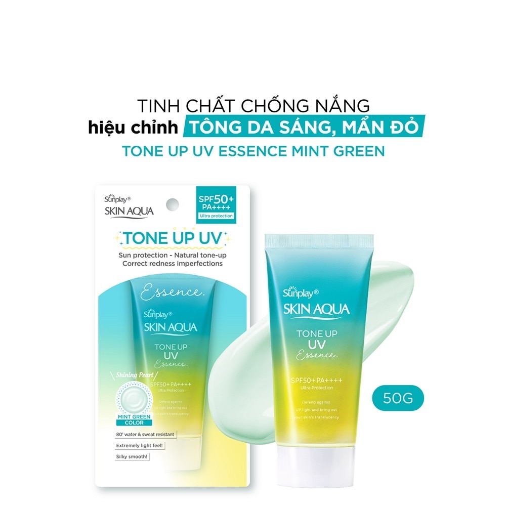 Tinh Chất Chống Nắng Sunplay Skin Aqua Tone Up UV Essence Mint Green SPF50+ PA++++ Pure & Radiant Skin Hiệu Chỉnh Sắc Da 50g