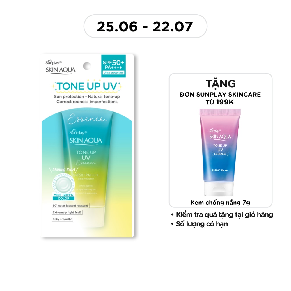 Tinh Chất Chống Nắng Sunplay Skin Aqua Tone Up UV Essence Mint Green SPF50+ PA++++ Pure & Radiant Skin Hiệu Chỉnh Sắc Da 50g