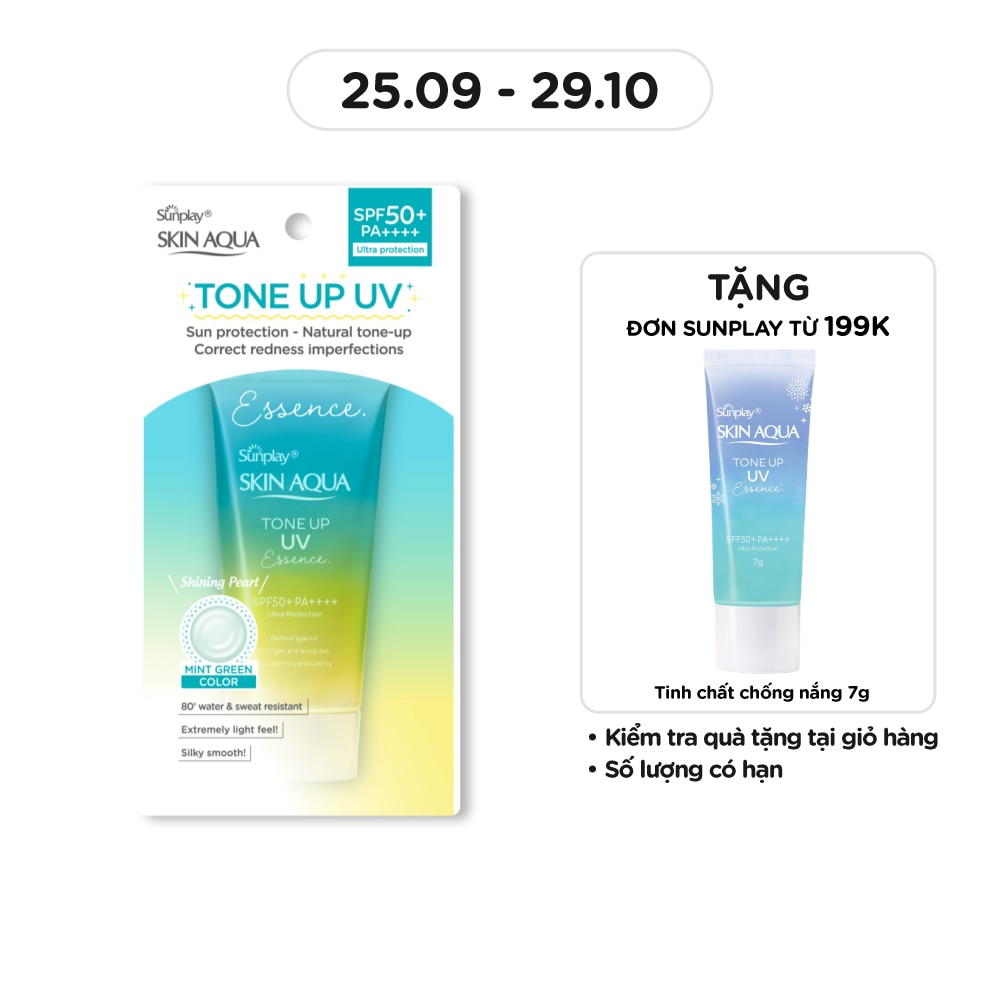 Tinh Chất Chống Nắng Sunplay Skin Aqua Tone Up UV Essence Mint Green SPF50+ PA++++ Pure & Radiant Skin Hiệu Chỉnh Sắc Da 50g