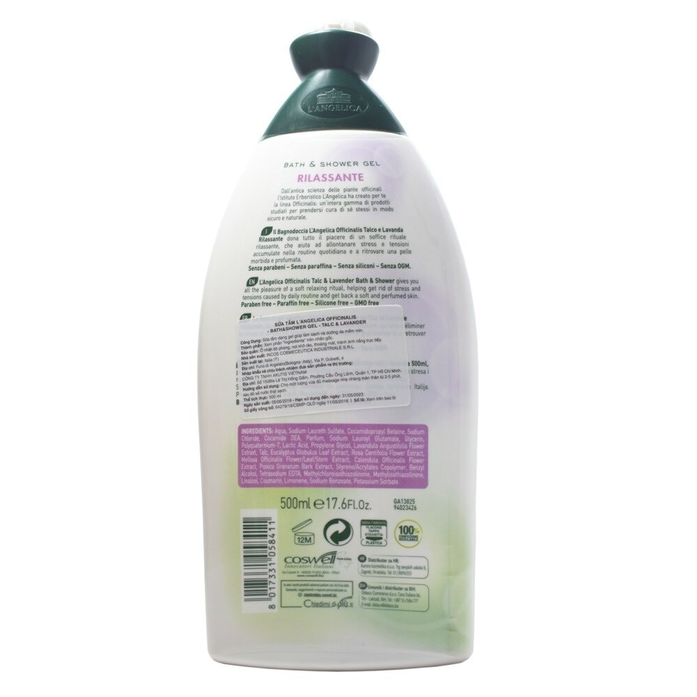 L'Angelica Bath & Shower Gel Relaxing With Talc & Lavander 500ml