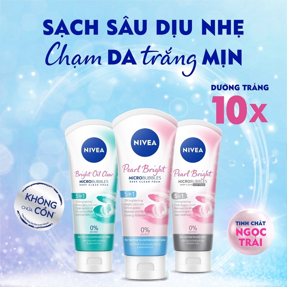 Sữa Rửa Mặt Nivea Pearl White Micro Bubbles Deep Clean Clay Foam 5IN1 Trắng Da Ngọc Trai Đất Sét 100g