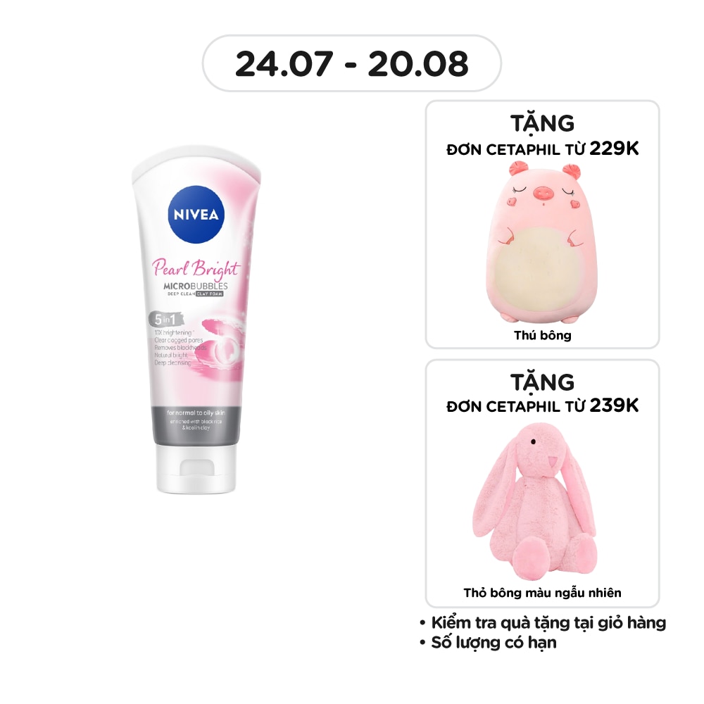 Sữa Rửa Mặt Nivea Pearl White Micro Bubbles Deep Clean Clay Foam 5IN1 Trắng Da Ngọc Trai Đất Sét 100g