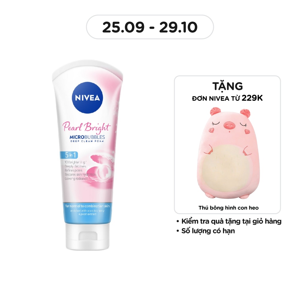 Sữa Rửa Mặt Nivea Pearl White Micro Bubbles Deep Clean Foam 5IN1 Bùn Trắng Da Ngọc Trai 100g