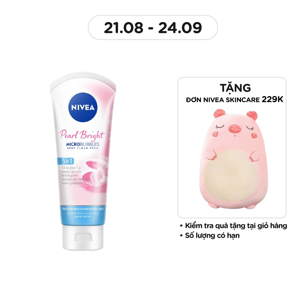 Sữa Rửa Mặt Nivea Pearl White Micro Bubbles Deep Clean Foam 5IN1 Bùn Trắng Da Ngọc Trai 100g