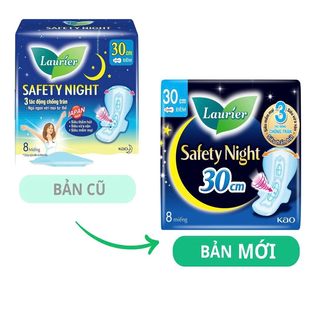 Băng Vệ Sinh Laurier Safety Night Tác Động Chống Tràn 30cm 8 Miếng image