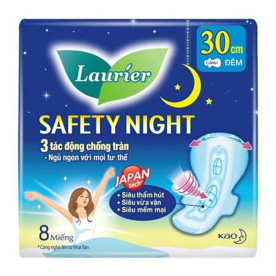 LAURIER Băng Vệ Sinh Laurier Safety Night Tác Động Chống Tràn 30cm 8 Miếng